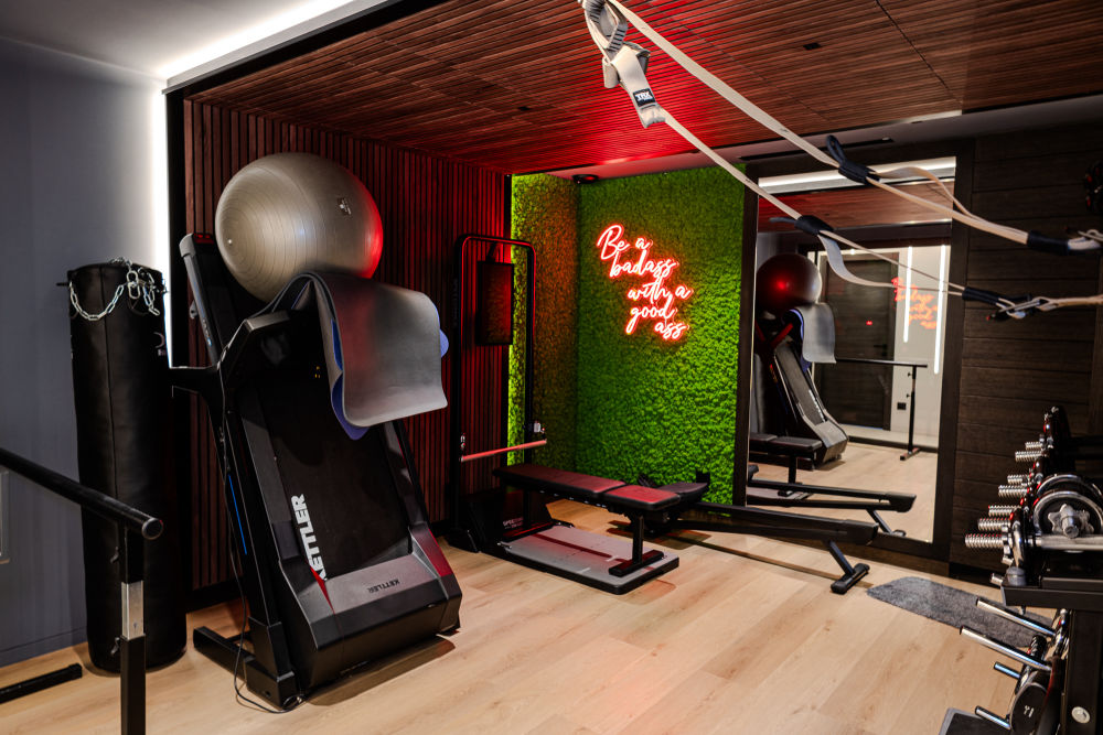 Bespoke private home gym fit-out built for a premium residential project on the French Riviera