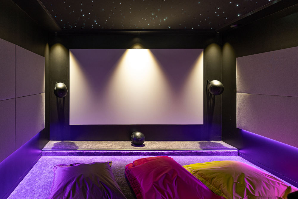 State-of-the-art private home cinema construction featuring advanced acoustic insulation in a luxury villa.