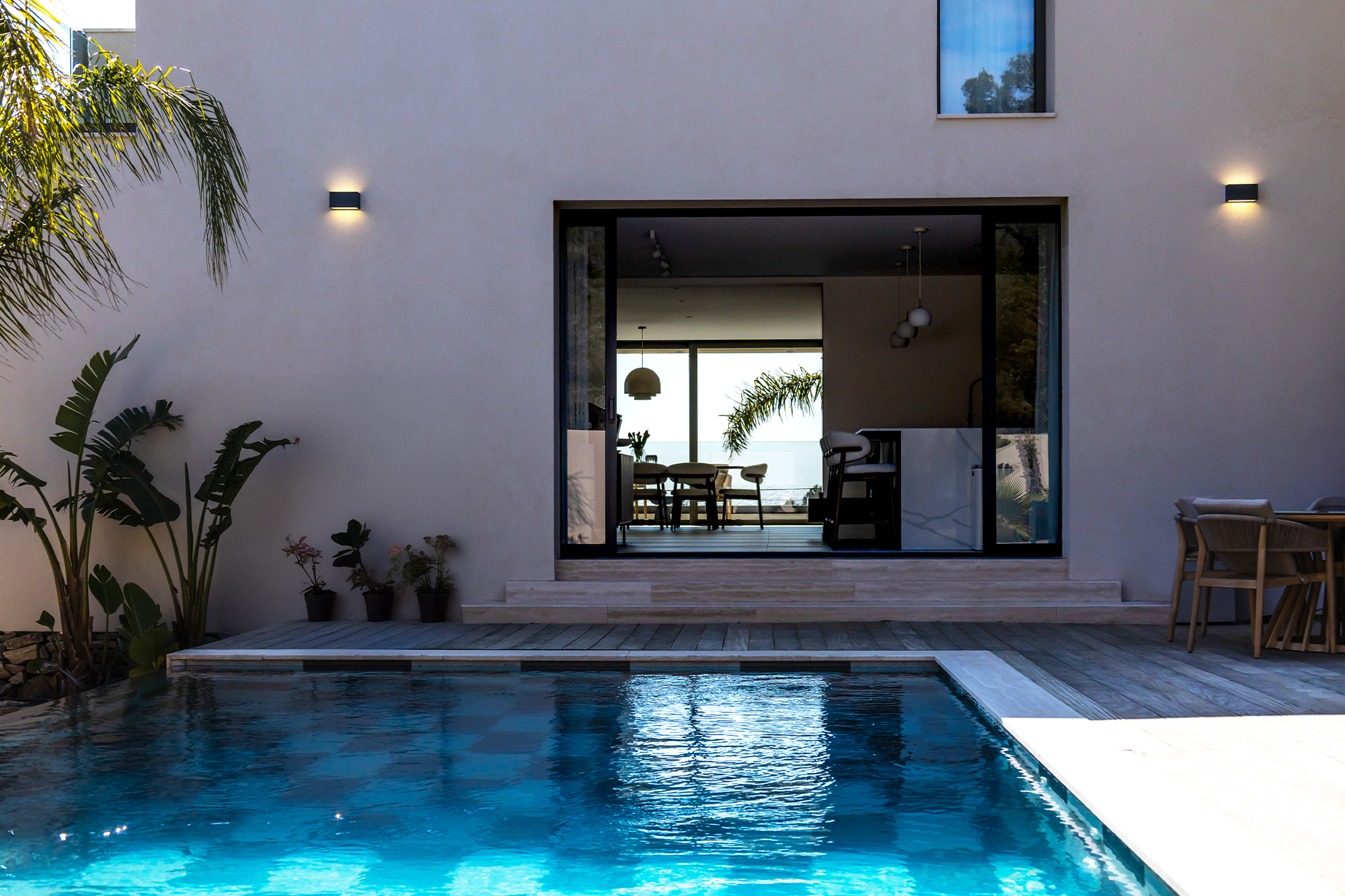 High-end villa renovation with tiled swimming pool.